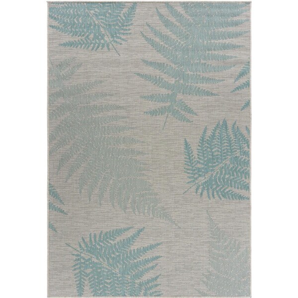 Homeroots 5 x 7 ft. Teal Fern Leaves Indoor & Outdoor Area Rug 396107 - main